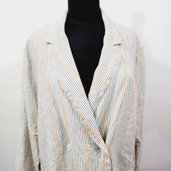 Wild Fable Ivory Double-Breasted Vertical Striped Linen Short Suit Plus Size XXL - Picture 6 of 16